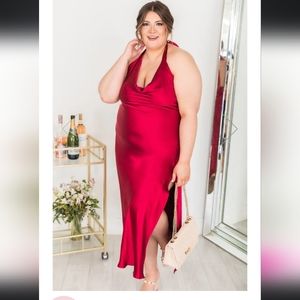 NWOT Pink Lily Fuchsia Satin Cowl Neck Dress